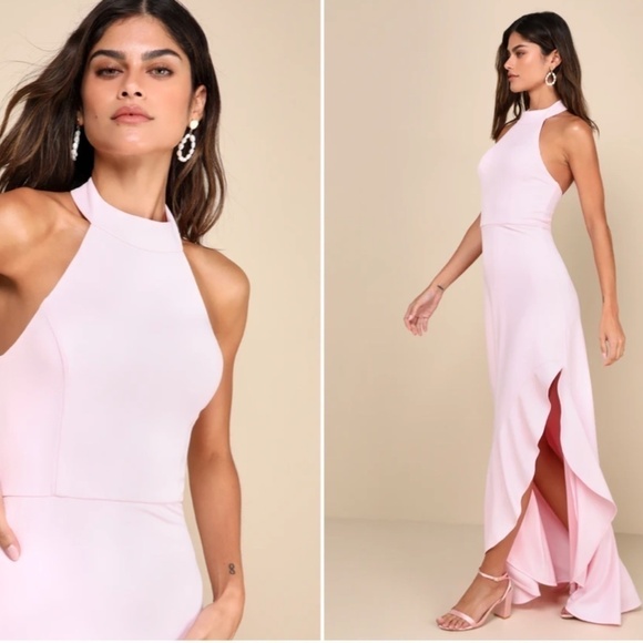 Lulus Dresses & Skirts - LULU's Chic Sexy Prom Wedding Ruffle Hem Light Pink Trumpet Maxi Dress